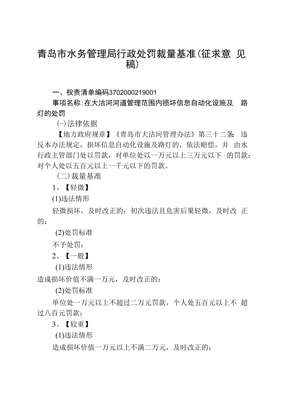 青岛市水务管理局行政处罚裁量基准（2023版）.docx_第1页