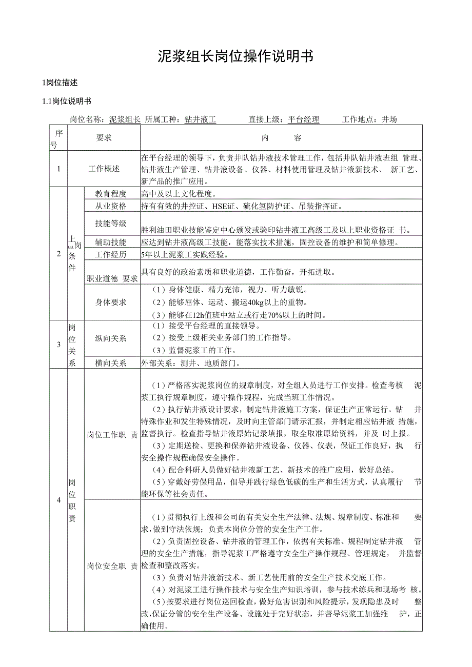 泥浆组长岗位操作说明书.docx_第1页