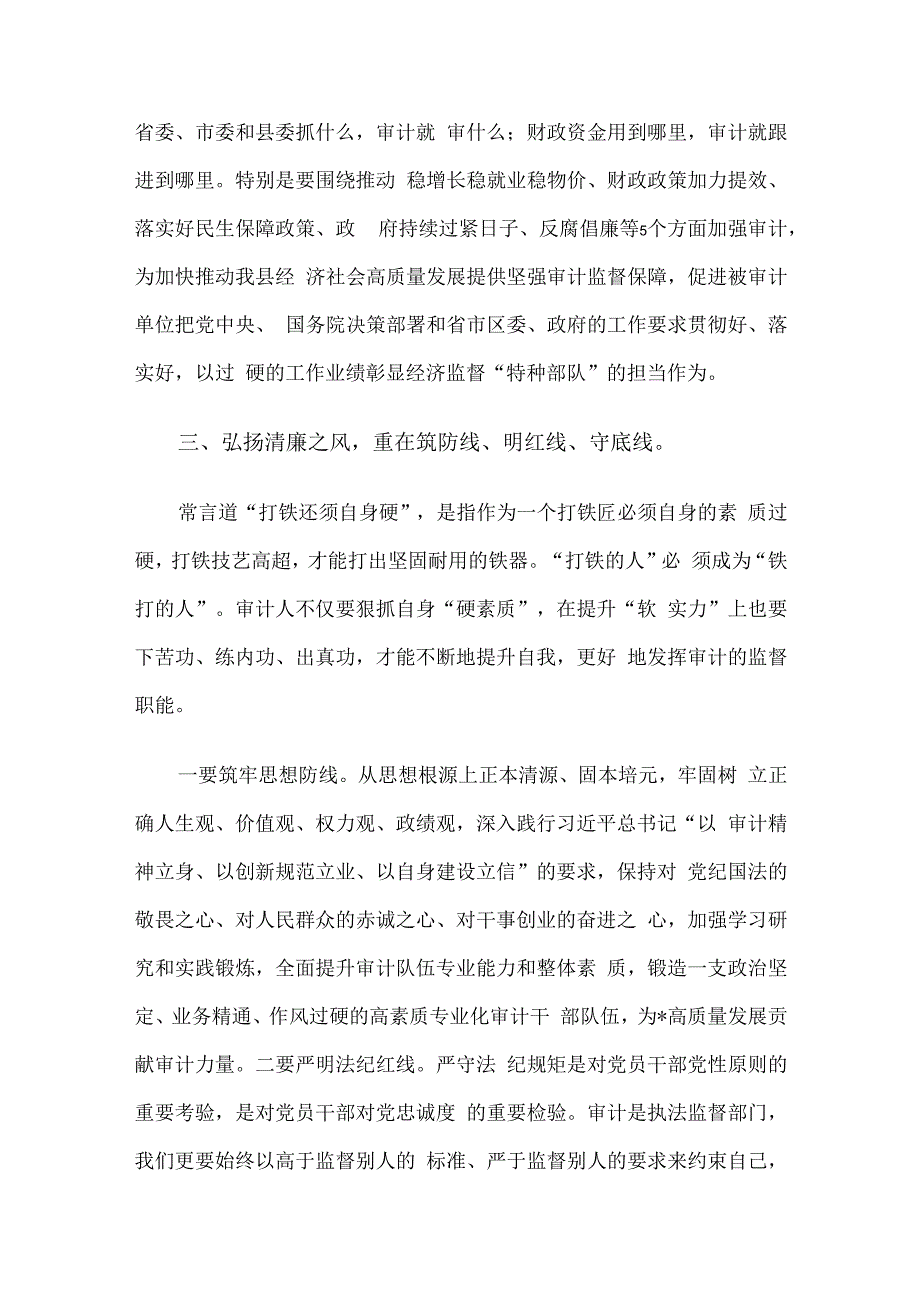 某区审计局长“以学正风”和“树立和践行正确政绩观”专题研讨发言.docx_第3页