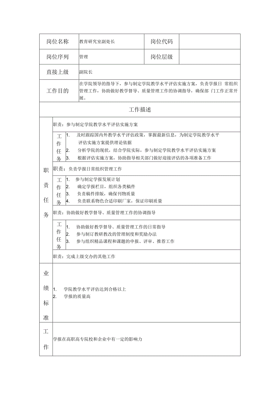 教育研究室副处长岗位职责说明书.docx_第1页