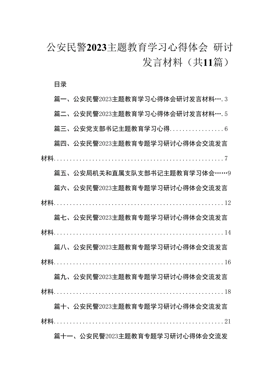 公安民警2023主题教育学习心得体会研讨发言材料（共11篇）.docx_第1页