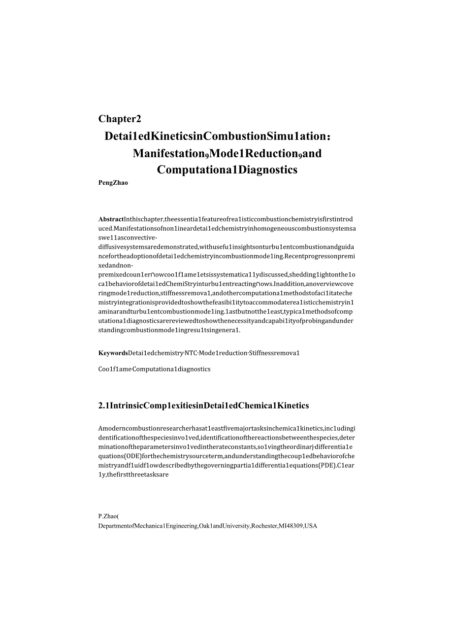 Detailed Kinetics in Combustion Simulation：ManifestationModel Reductionand Computational Diagnostics.docx_第1页