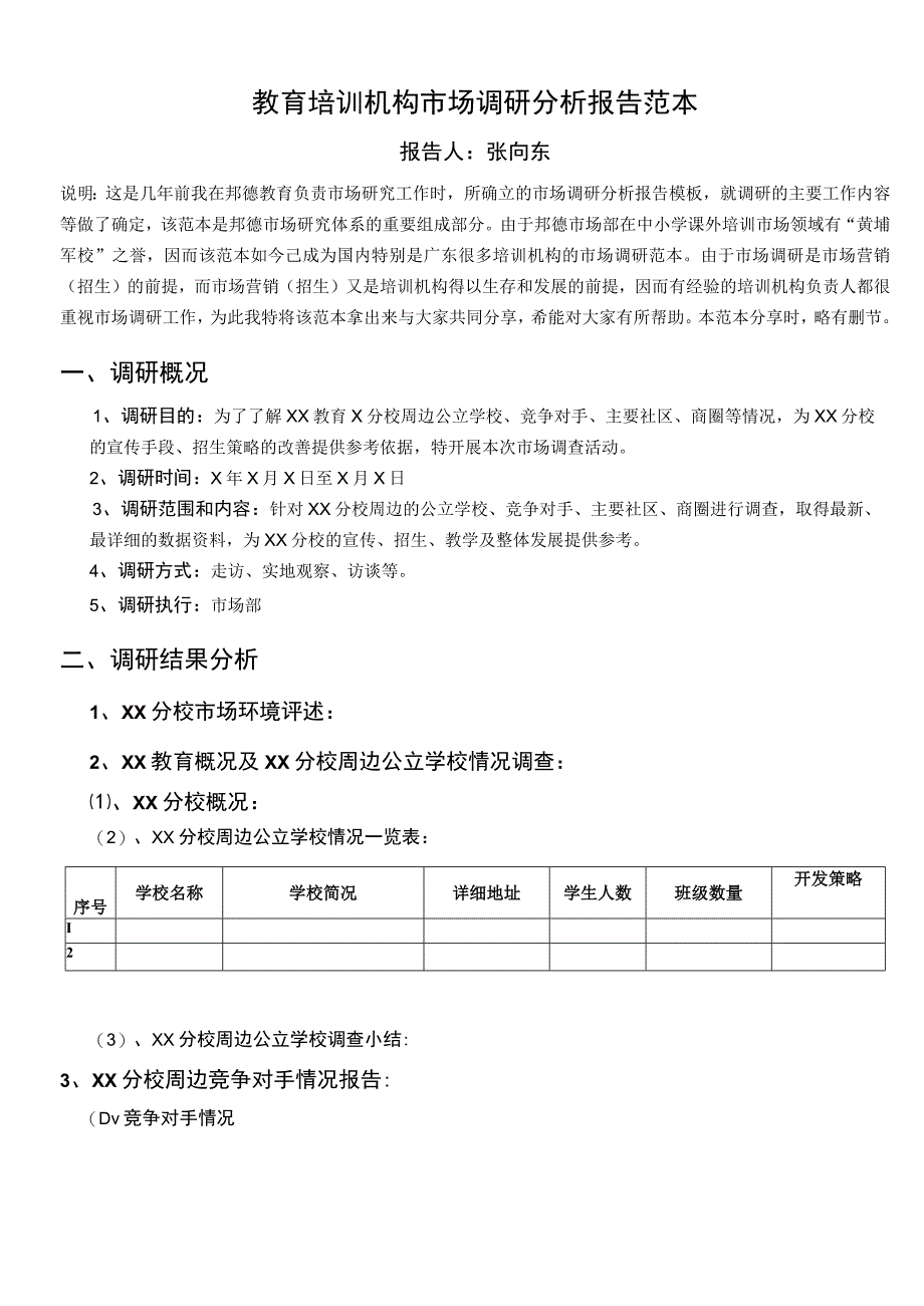 xx分校市场调研分析报告(范本).docx_第1页