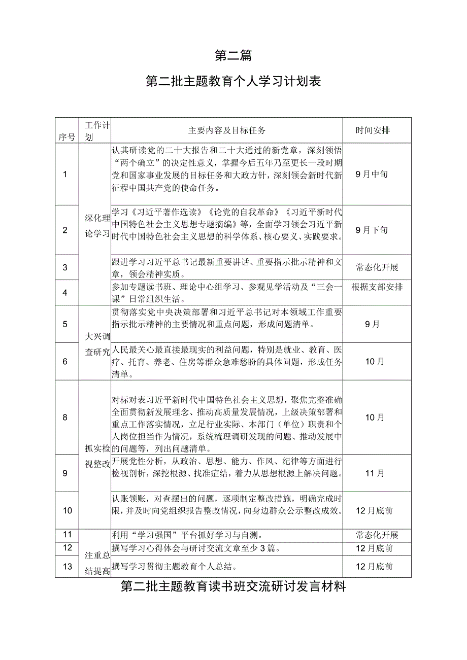 2023年第二批主题教育个人学习计划（含计划表）及第二批主题教育读书班交流研讨个人心得体会发言材料（共三篇）.docx_第3页