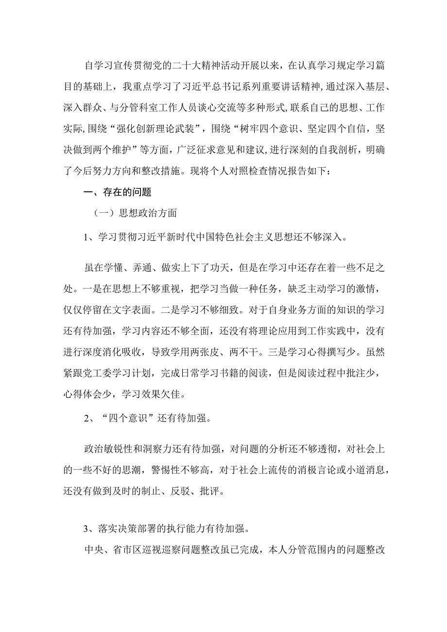 2023民主生活会个人对照检查发言材料（共12篇）.docx_第2页