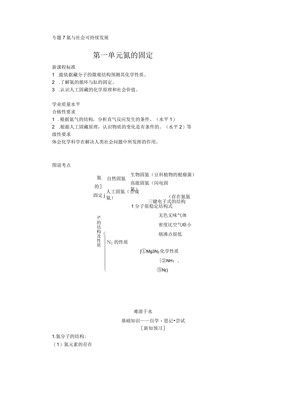 2023-2024学年苏教版必修第二册 7.1 氮的固定 学案.docx_第1页