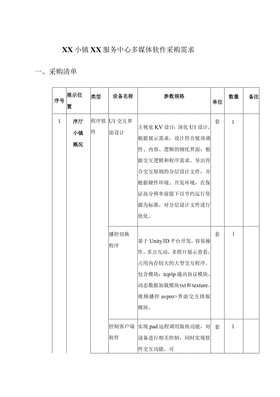 XX小镇XX服务中心多媒体软件采购需求.docx_第1页