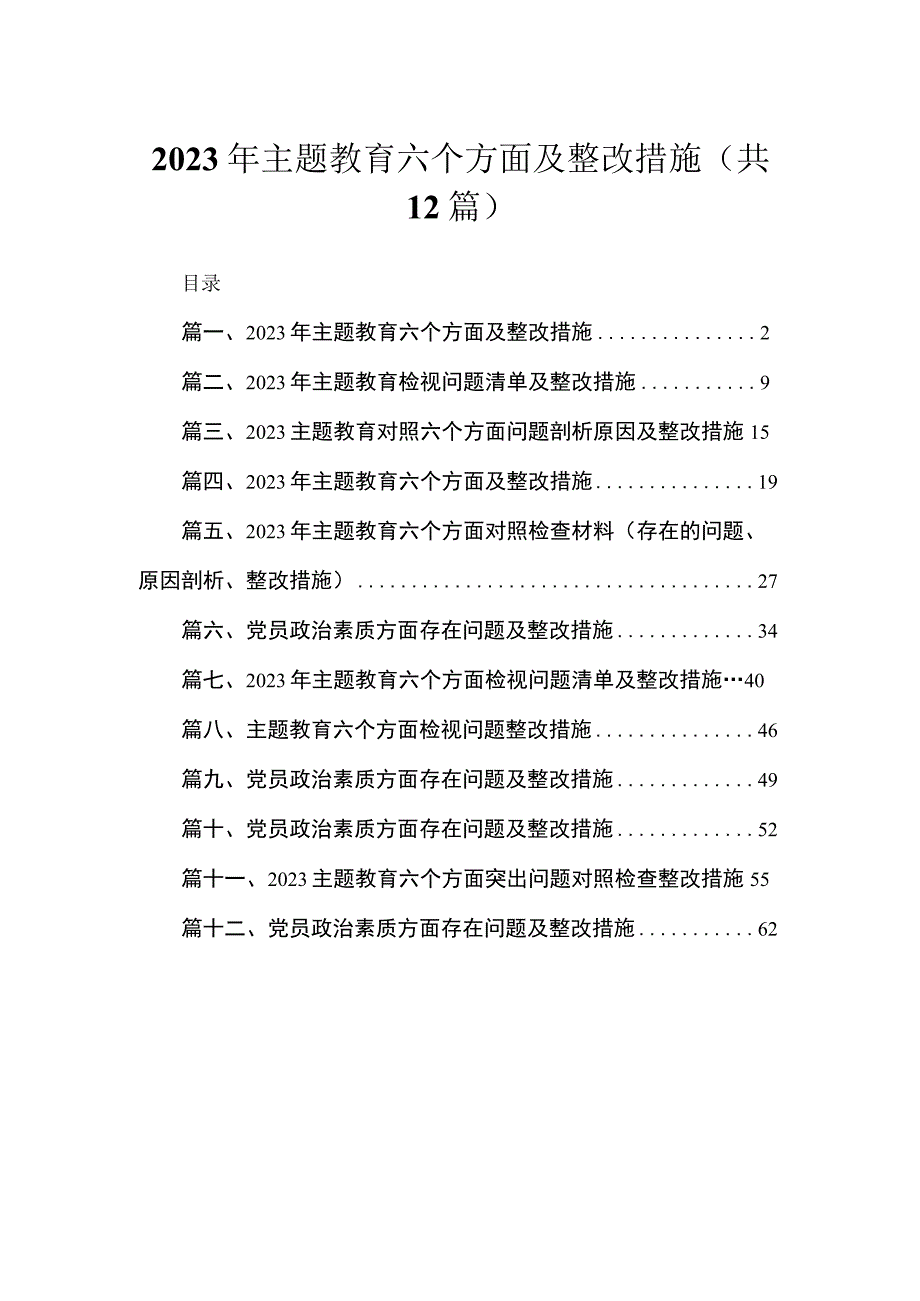 2023年主题教育六个方面及整改措施【12篇】.docx_第1页