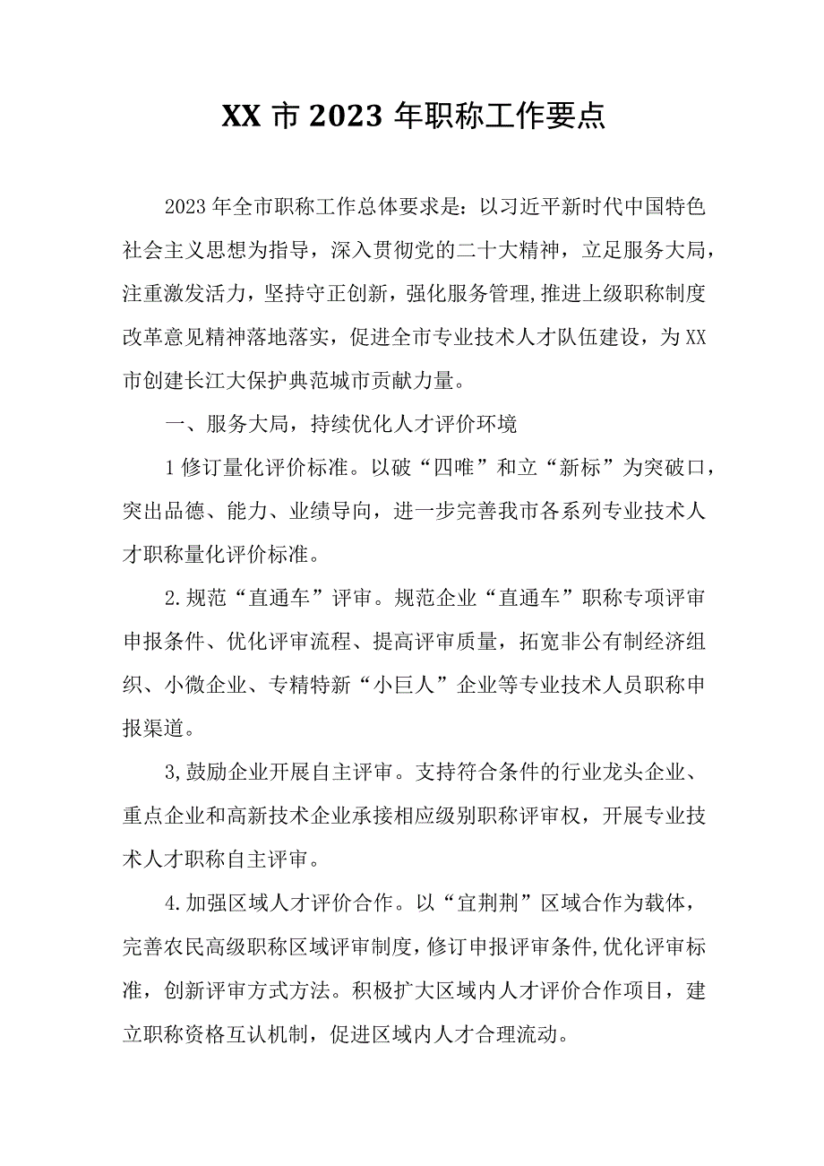 XX市2023年职称工作要点.docx_第1页