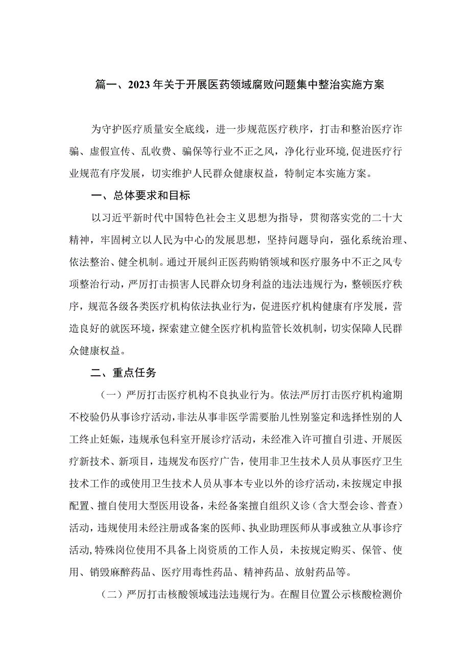 2023年关于开展医药领域腐败问题集中整治实施方案（共7篇）.docx_第2页