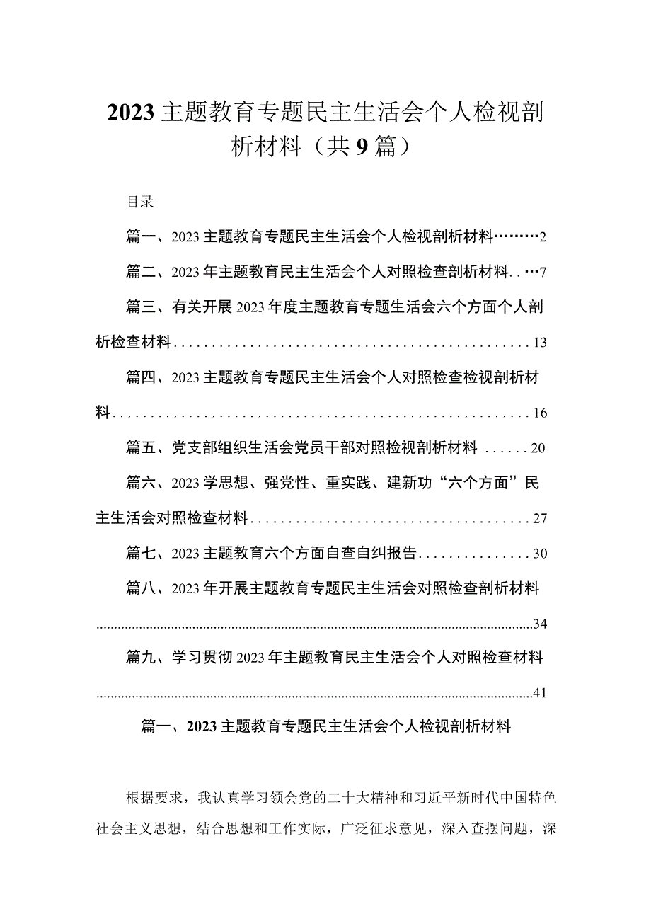 2023主题教育专题民主生活会个人检视剖析材料(精选九篇).docx_第1页