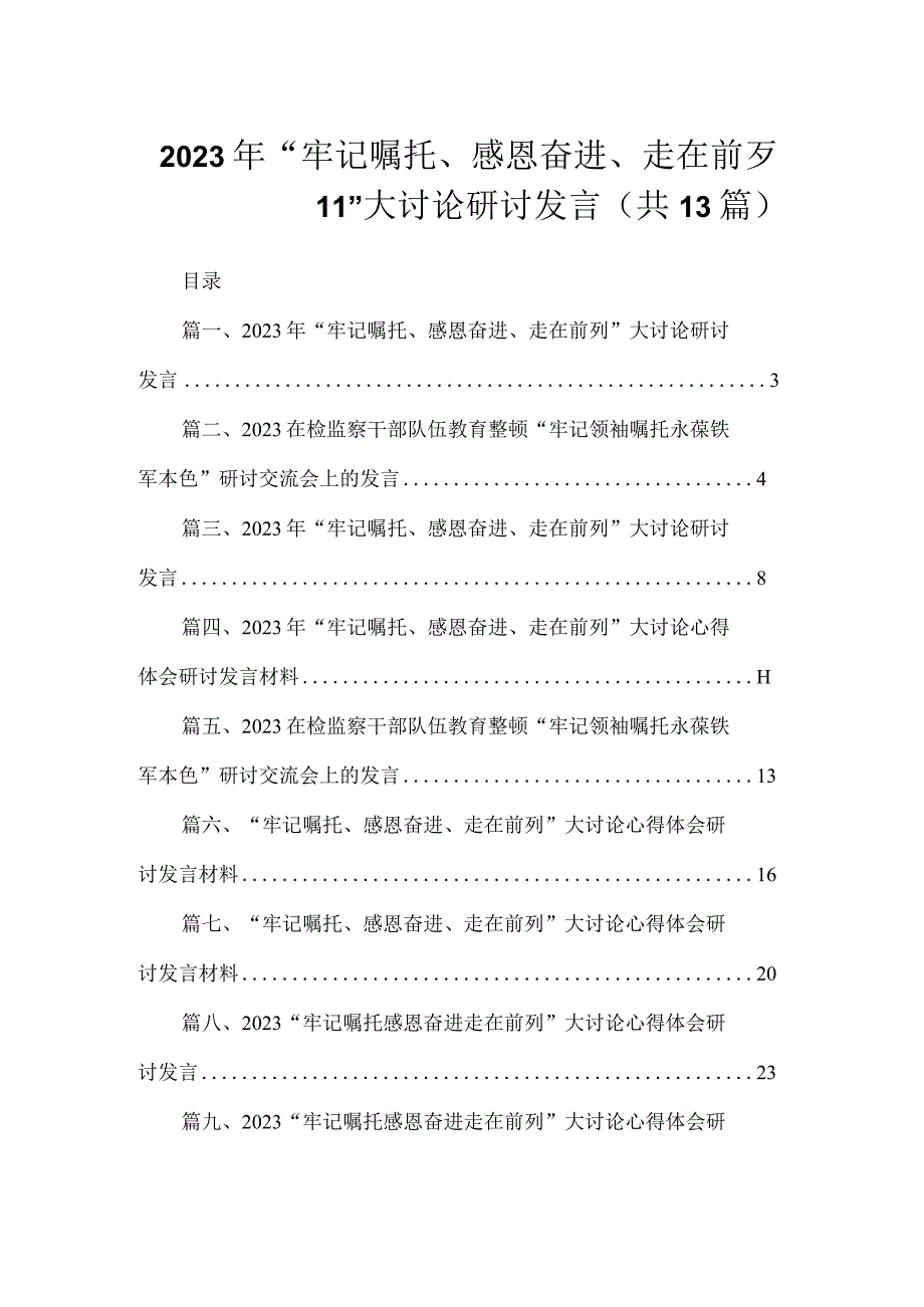 2023年“牢记嘱托、感恩奋进、走在前列”大讨论研讨发言（共13篇）.docx_第1页