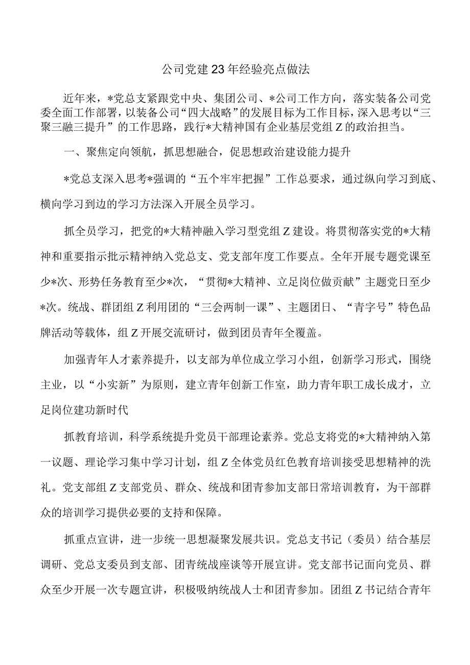 公司党建23年经验亮点做法.docx_第1页