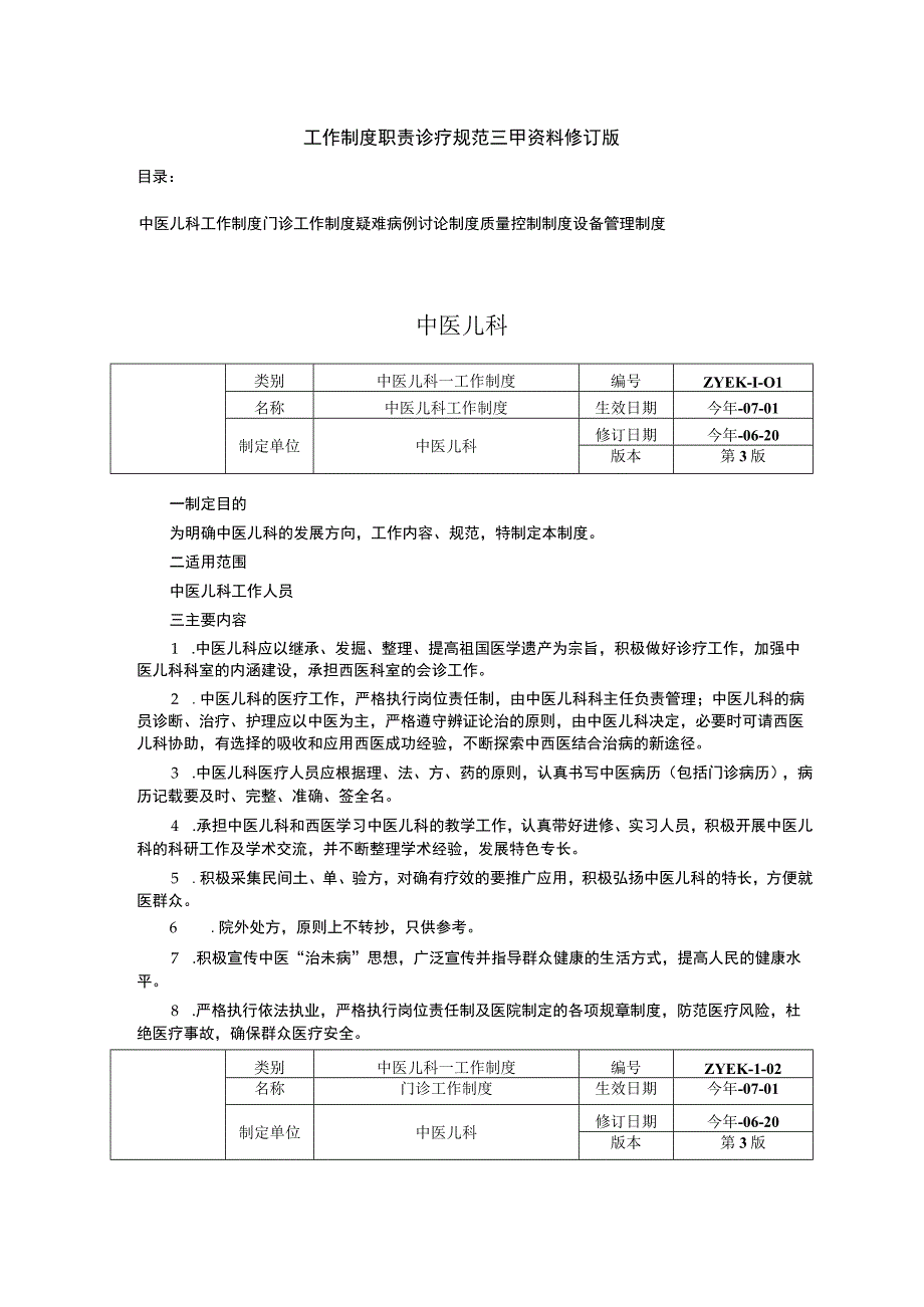 中医儿科工作制度门诊疑难病例讨论质量控制设备管理三甲资料修订版.docx_第1页