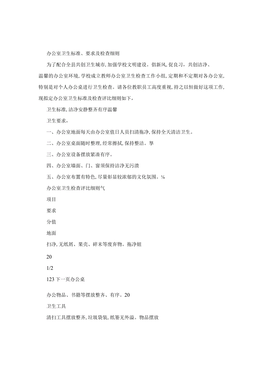 办公室卫生标准、要求及检查细则.docx_第1页