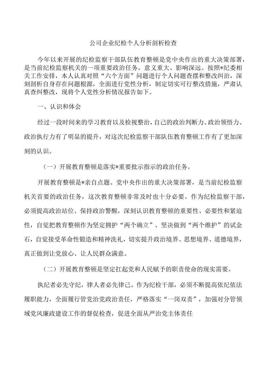 公司企业纪检个人分析剖析检查.docx_第1页