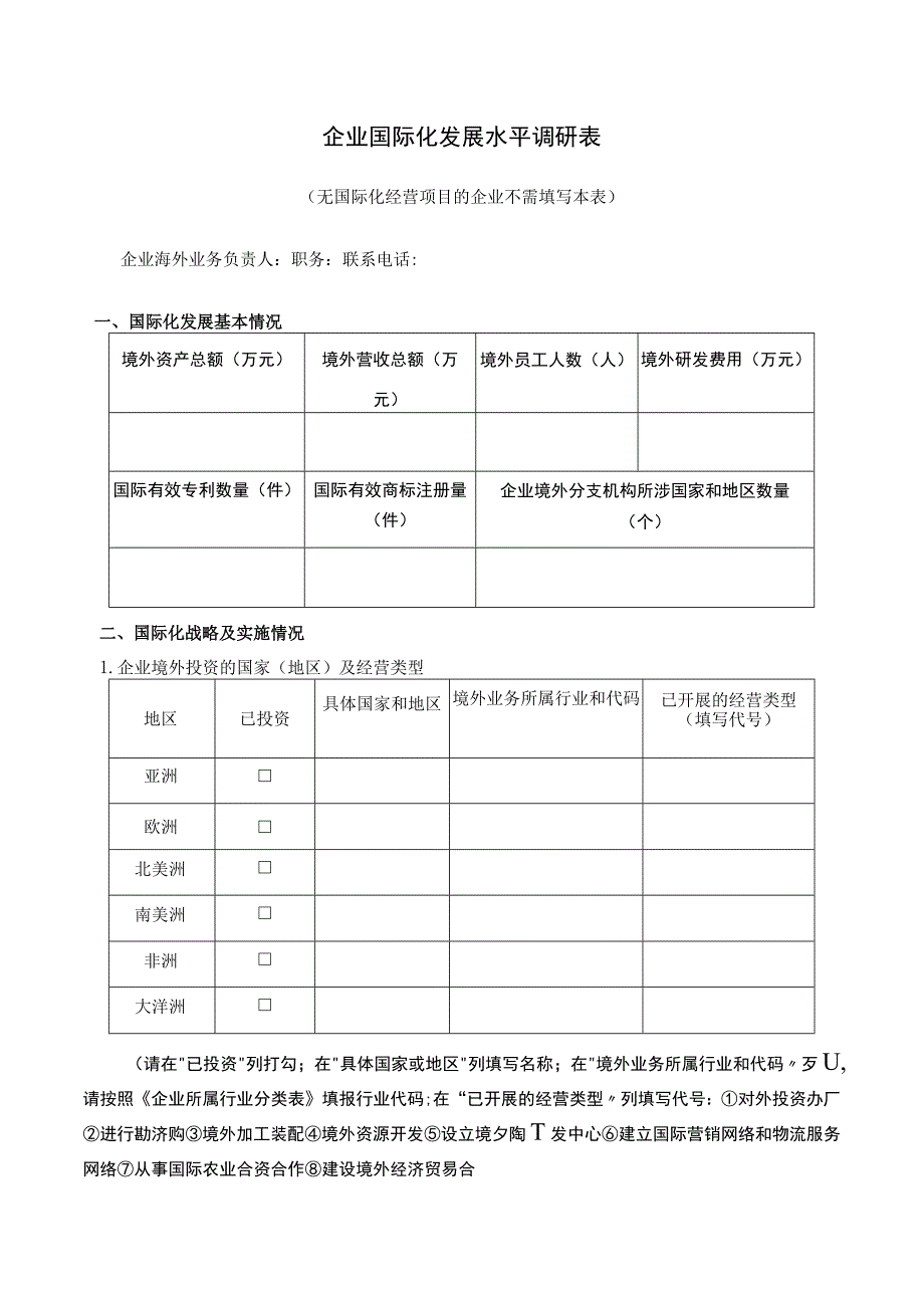 企业国际化发展水平调研表.docx_第1页