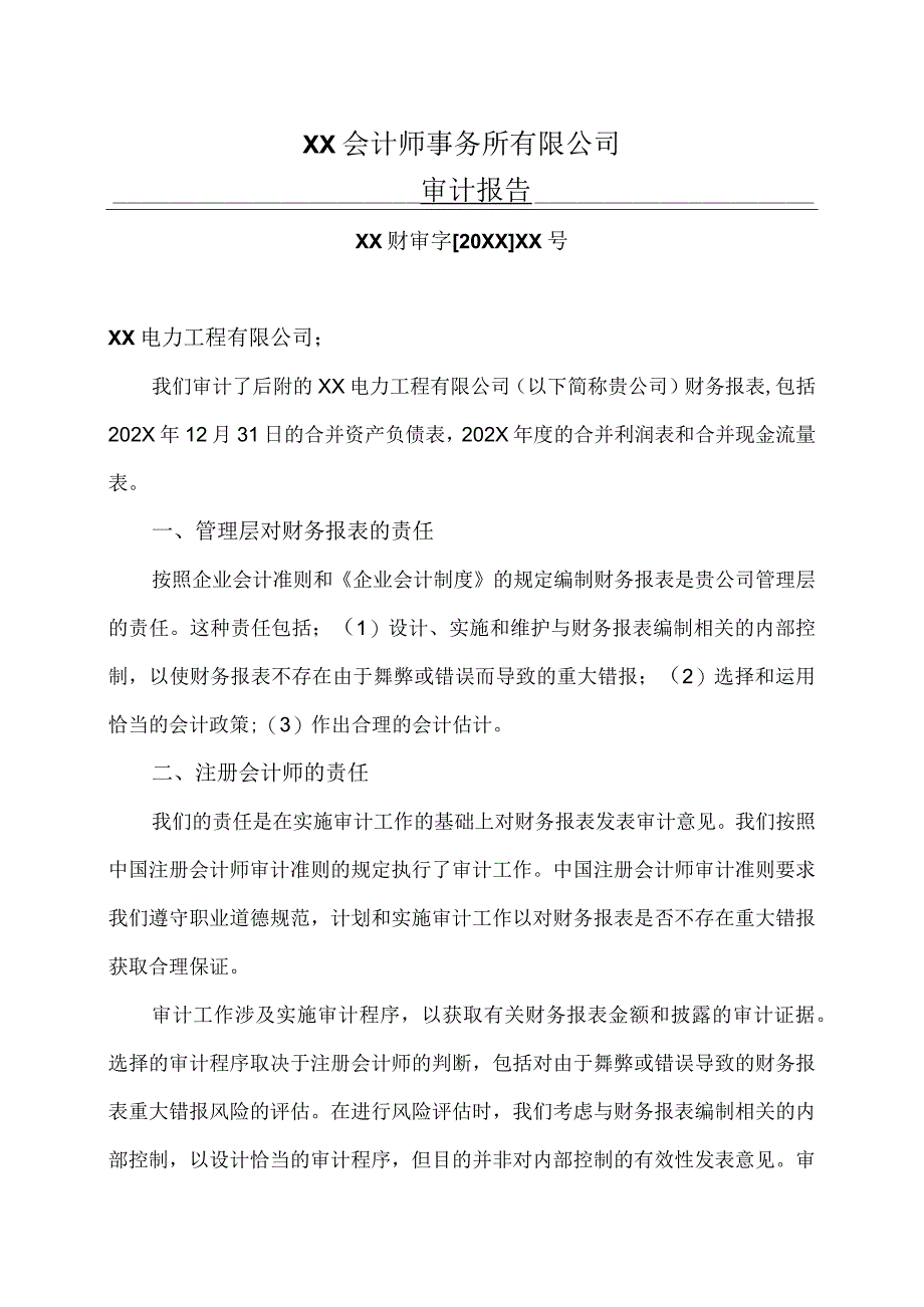 XX电力工程有限公司审计报告（2023年）.docx_第1页