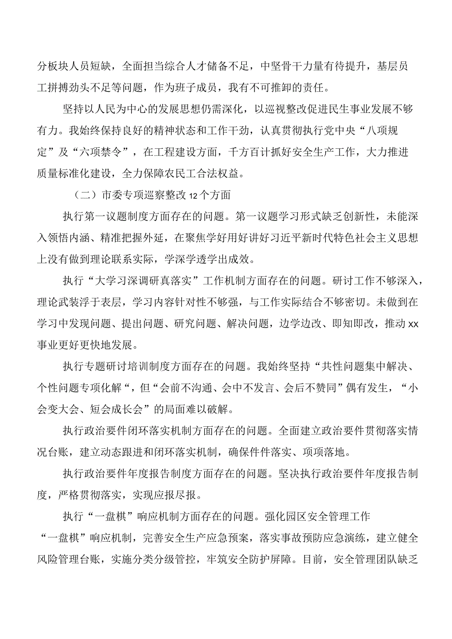 共十篇巡视整改专题民主生活会党性分析发言提纲.docx_第2页