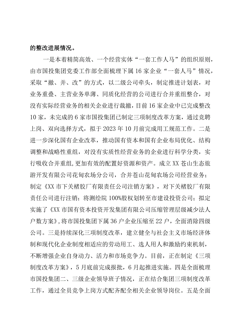 XX市国有资本投资开发集团有限公司委员会关于巡察整改进展情况的通报.docx_第2页