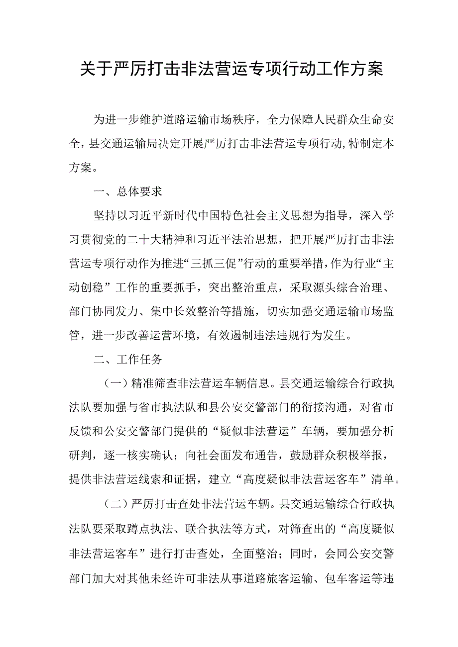 关于严厉打击非法营运专项行动工作方案.docx_第1页