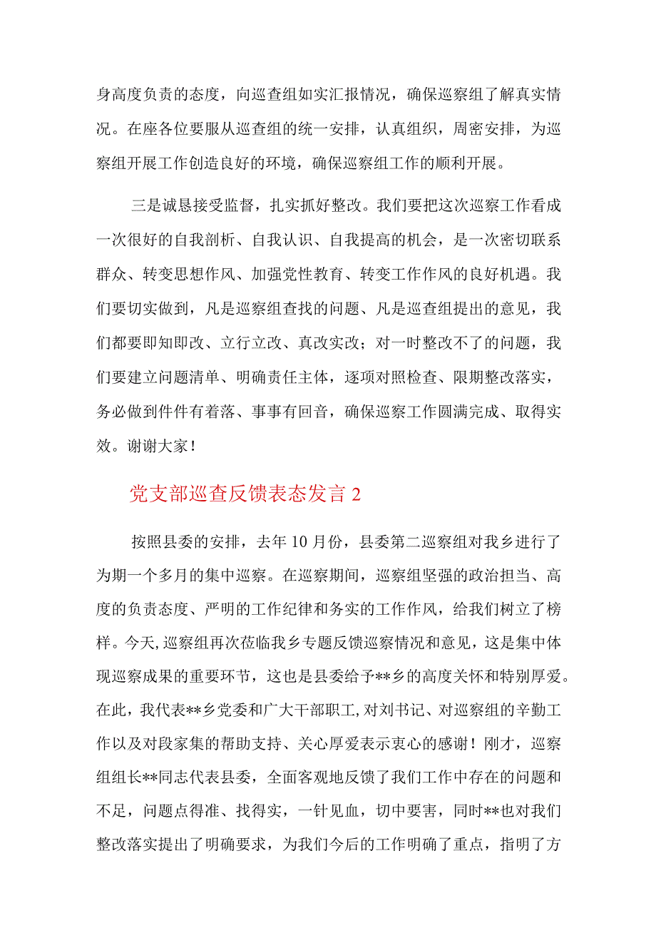 党支部巡查反馈表态发言七篇.docx_第2页