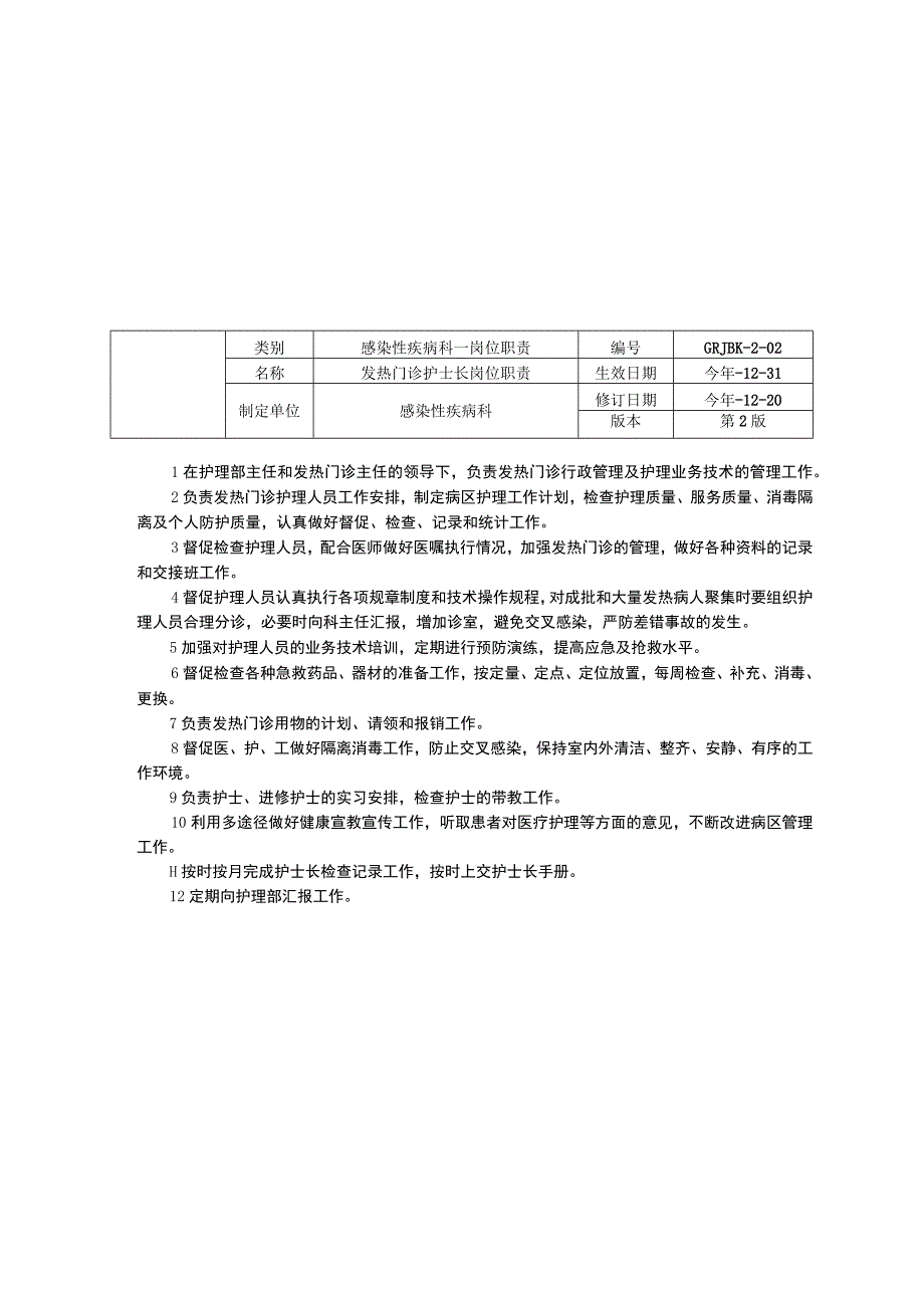 感染性疾病科发热门诊主任护士长医师护士岗位职责三甲资料修订版.docx_第2页