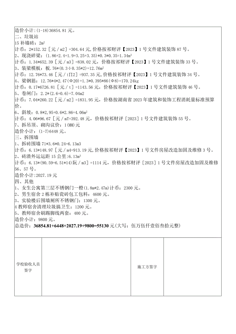 祁阳市第二中学医务室及垃圾站等工程量验收及结算单.docx_第2页