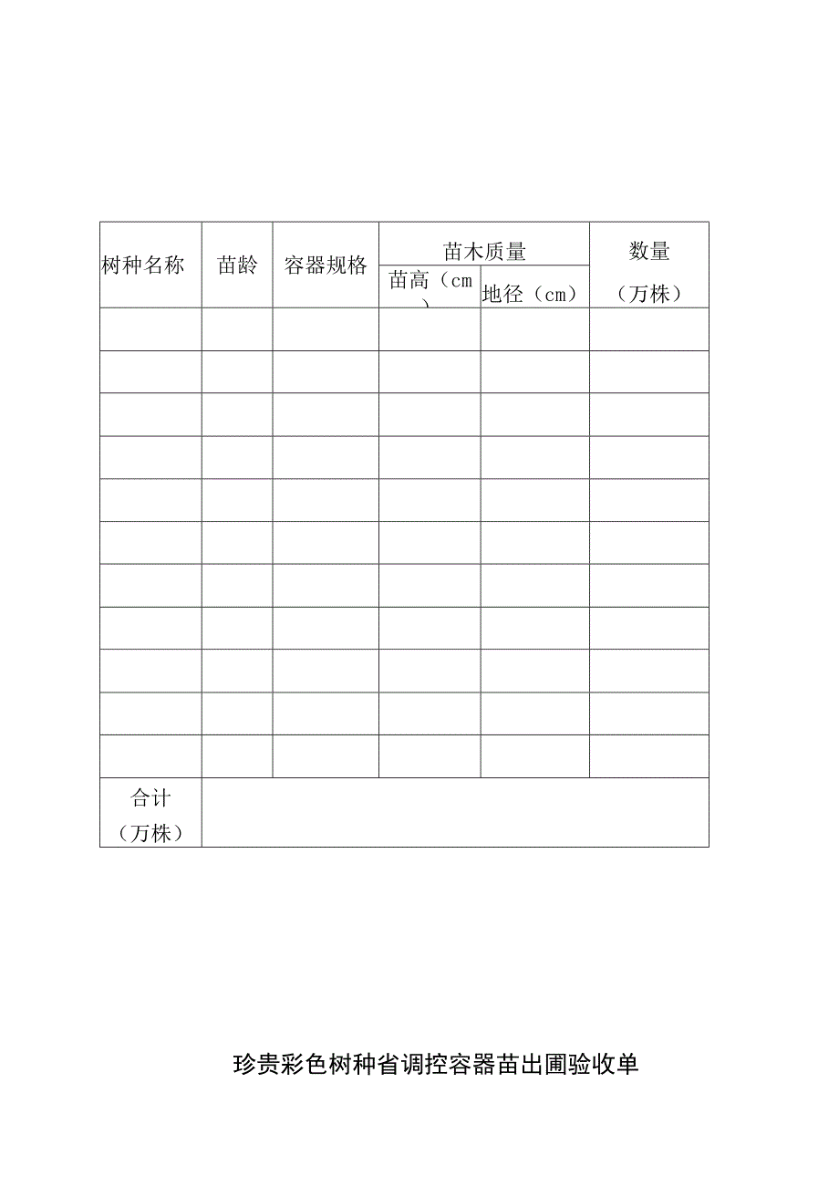 珍贵彩色树种省调控容器苗出圃验收单.docx_第1页