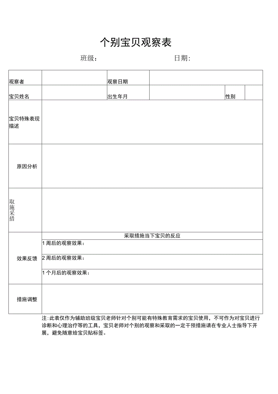 幼儿园个别幼儿观察表.docx_第1页