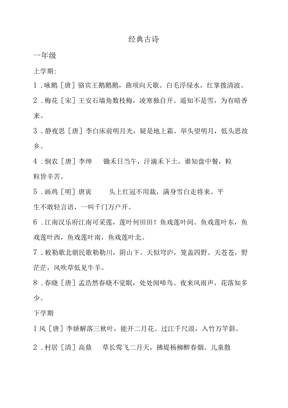 小学全年级经典古诗梳理汇总.docx_第1页