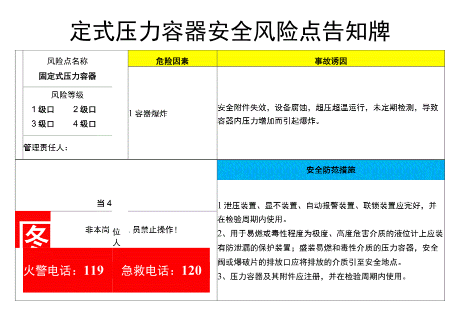 固定式压力容器-安全风险点告知牌.docx_第1页