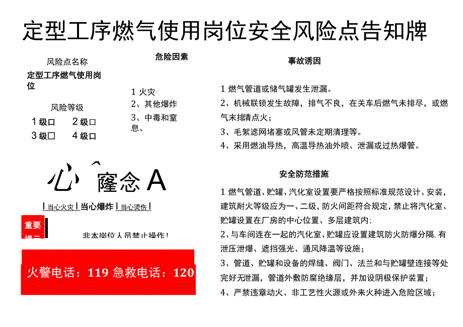 定型工序燃气使用（印染）-安全风险点告知牌.docx_第1页