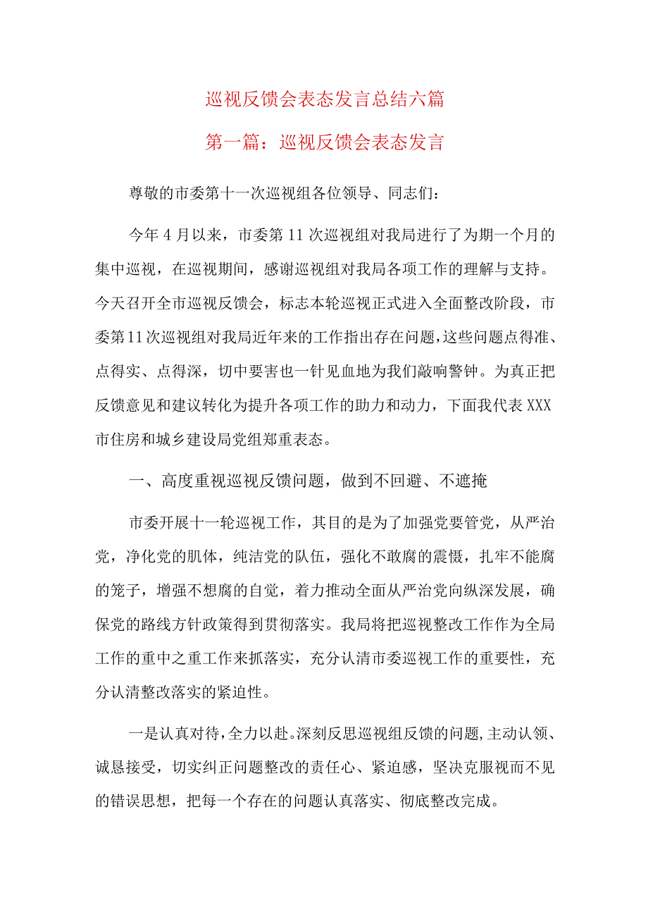 巡视反馈会表态发言总结六篇.docx_第1页