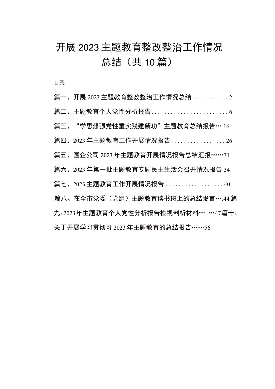 开展2023主题教育整改整治工作情况总结（共10篇）.docx_第1页