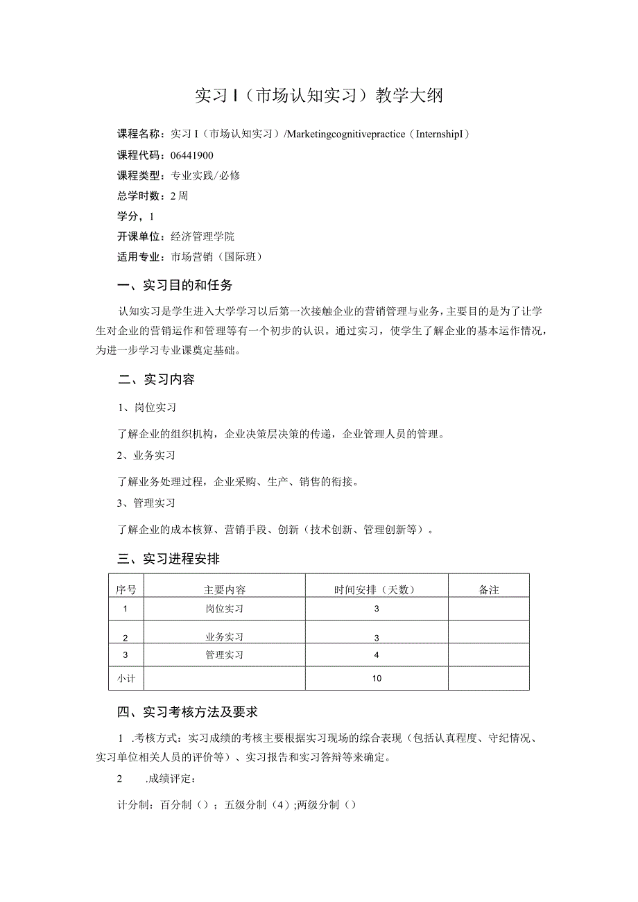 实习I(市场认知实习)教学大纲.docx_第1页