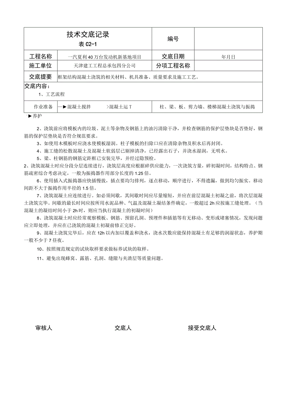 框架结构混凝土浇筑技术交底.docx_第1页