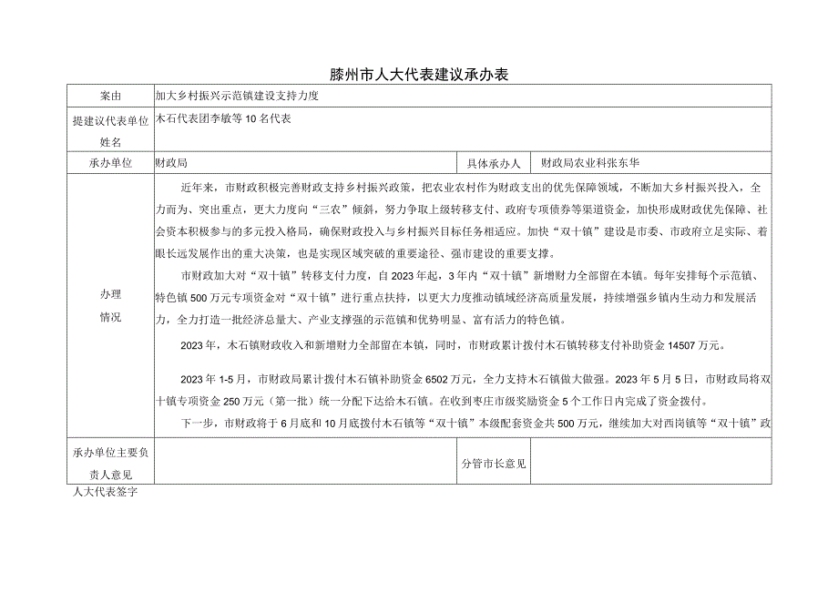 滕州市人大代表建议承办表.docx_第1页