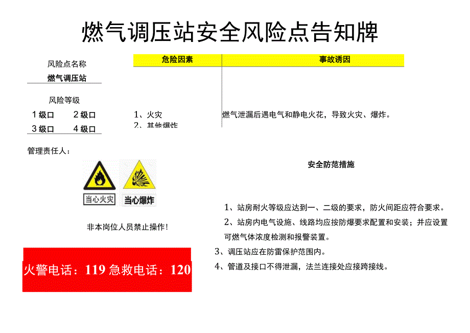 燃气调压站-安全风险点告知牌.docx_第1页