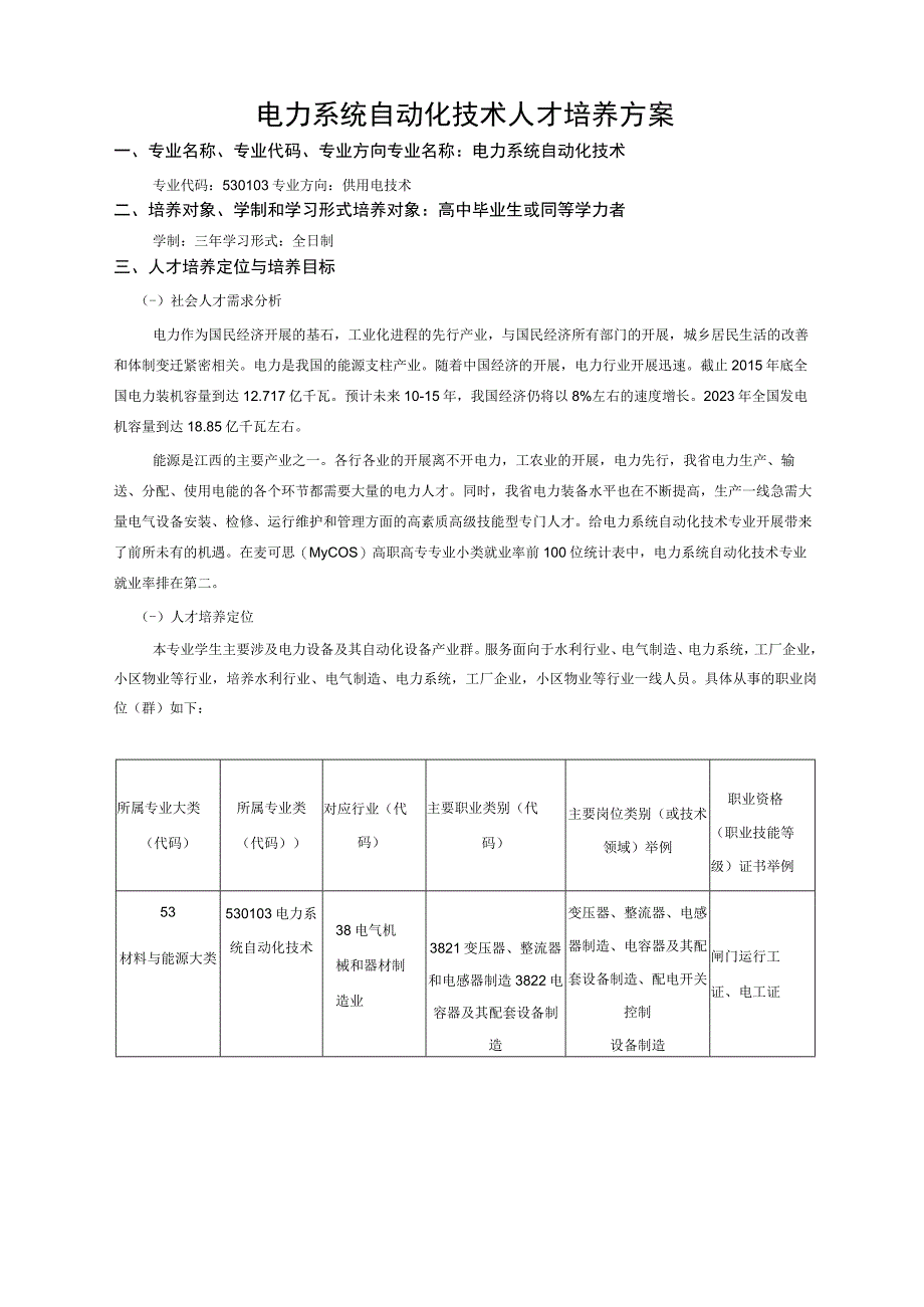 电力系统自动化技术人才培养方案(高职).docx_第1页