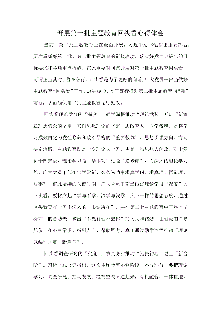 开展第一批主题教育回头看心得体会.docx_第1页