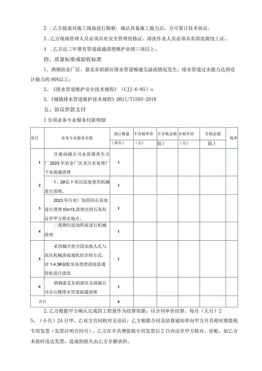 甘肃润源环境资源科技有限公司2023年度水资源再生分厂冶金厂区排水管道清理疏通专业技术服务技术协议.docx_第3页