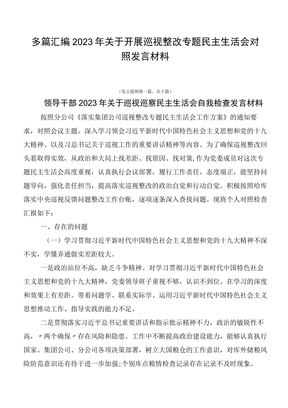 多篇汇编2023年关于开展巡视整改专题民主生活会对照发言材料.docx_第1页