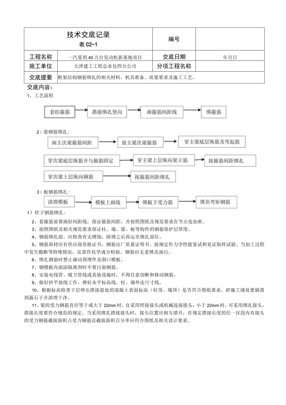 框架结构钢筋绑扎技术交底.docx_第1页