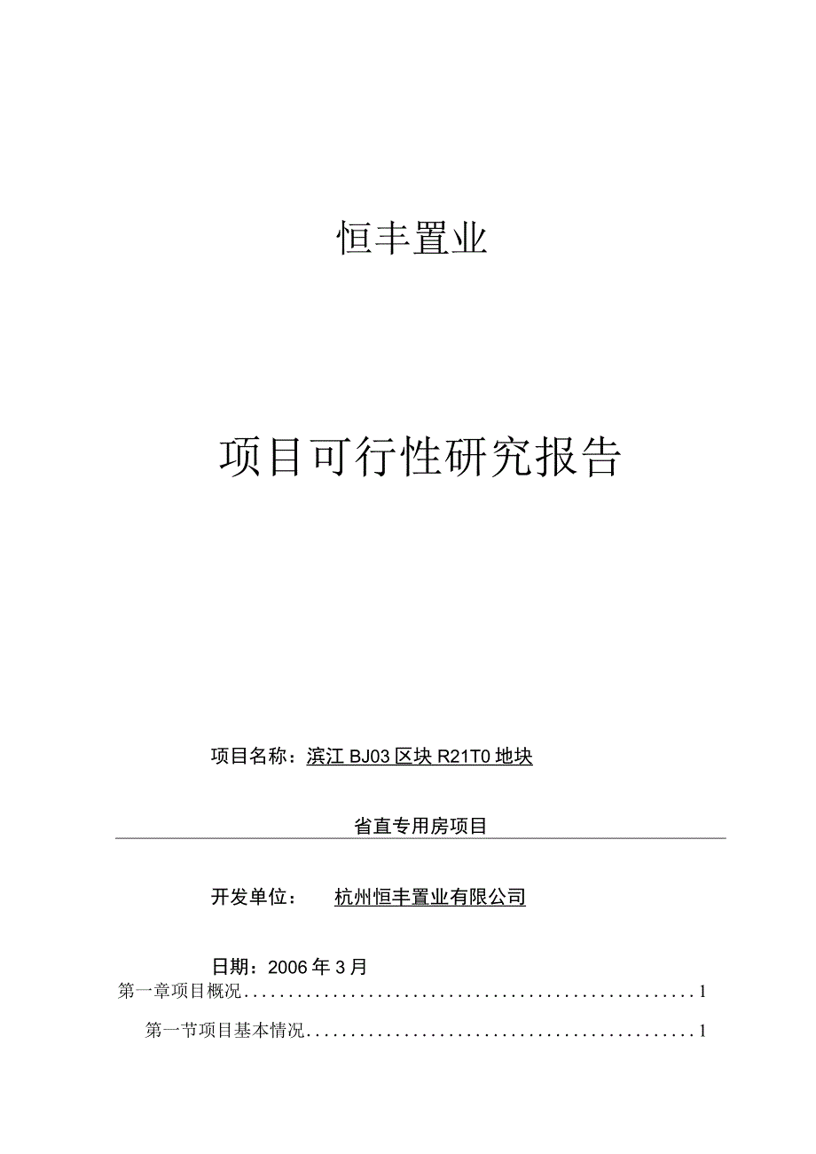 恒丰置业可行性研究报告(审定稿)（天选打工人）.docx_第1页