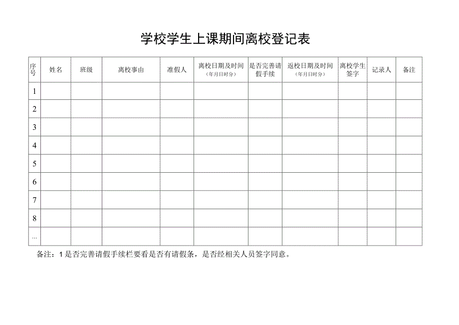 学校学生上课期间离校登记表.docx_第1页