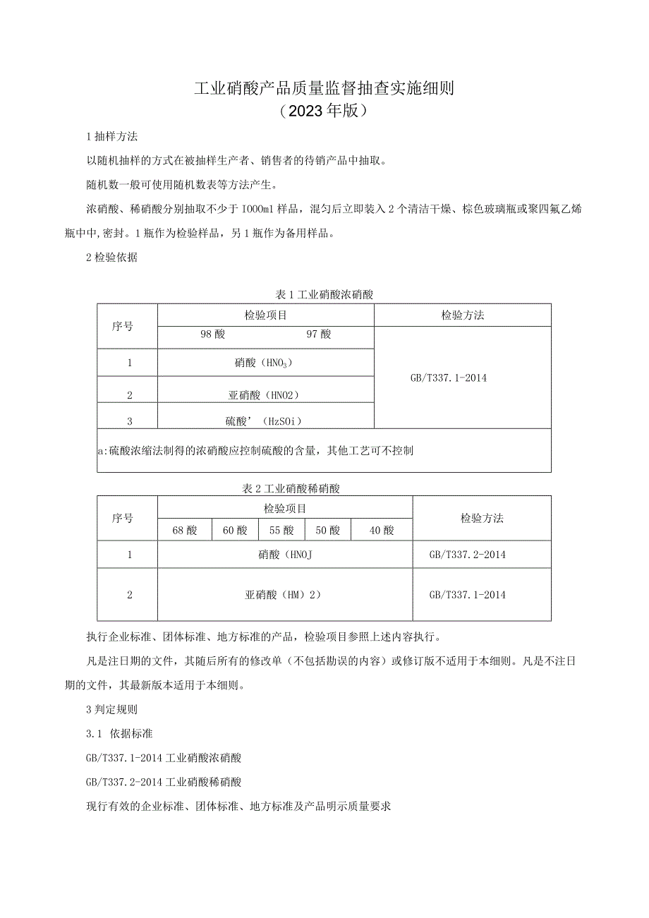 工业硝酸产品质量监督抽查实施细则（2023年版）.docx_第1页