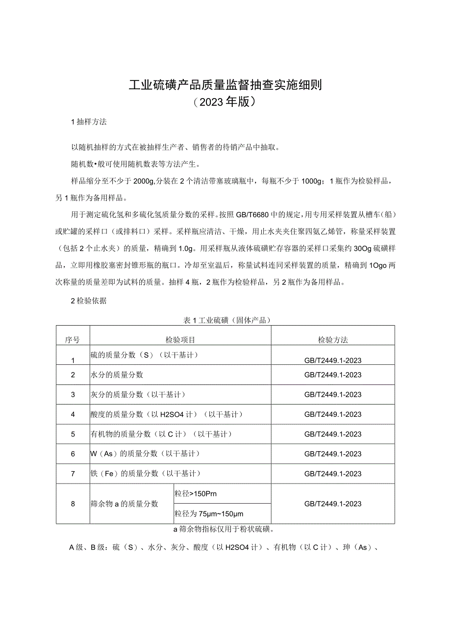 工业硫磺产品质量监督抽查实施细则（2023年版）.docx_第1页