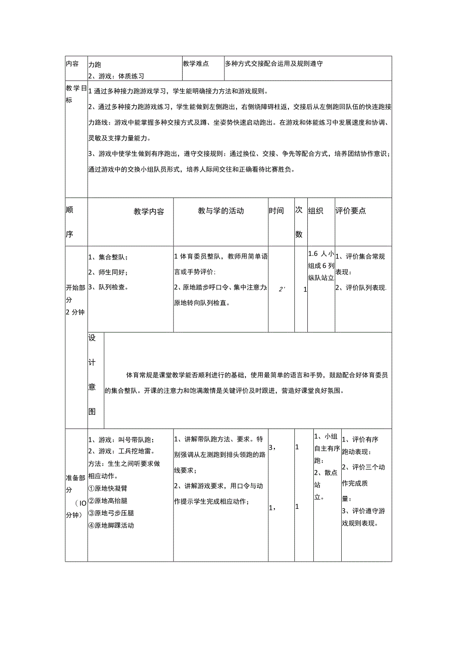 多种变化的接力与体质练习（教学设计）人教版体育三年级上册.docx_第3页