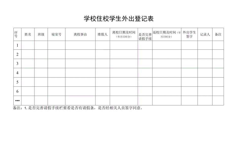 学校住校学生外出登记表.docx_第1页